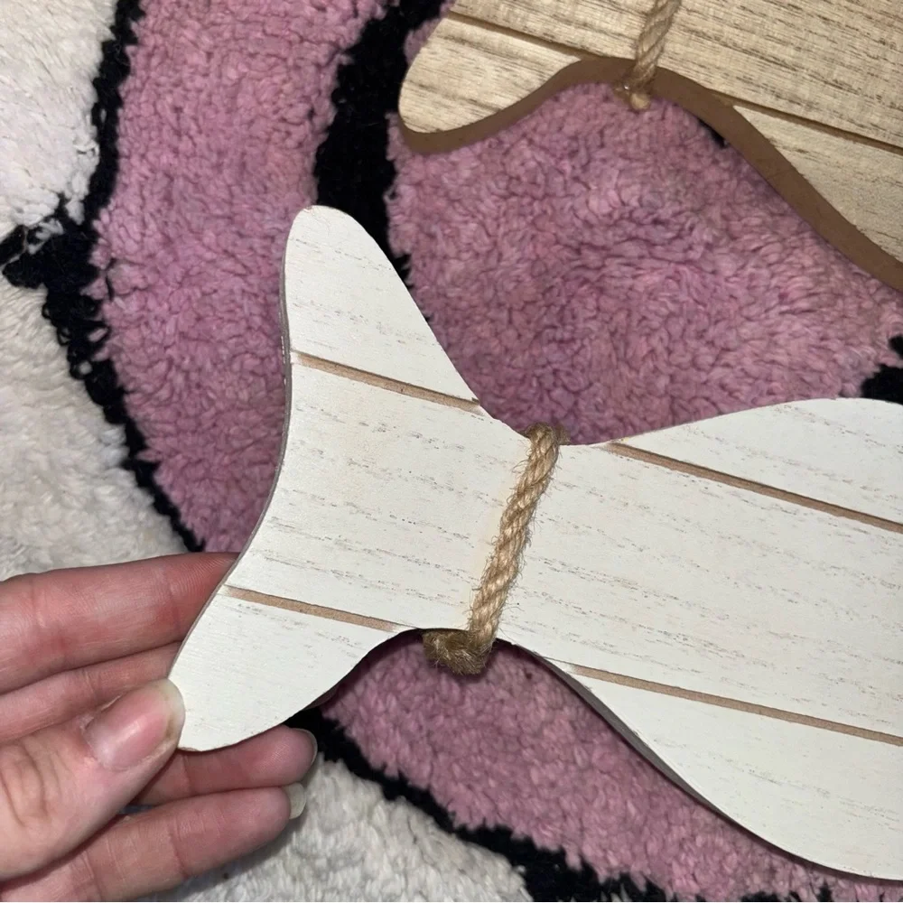 Wooden Fish Decor Set - White and Natural Wood